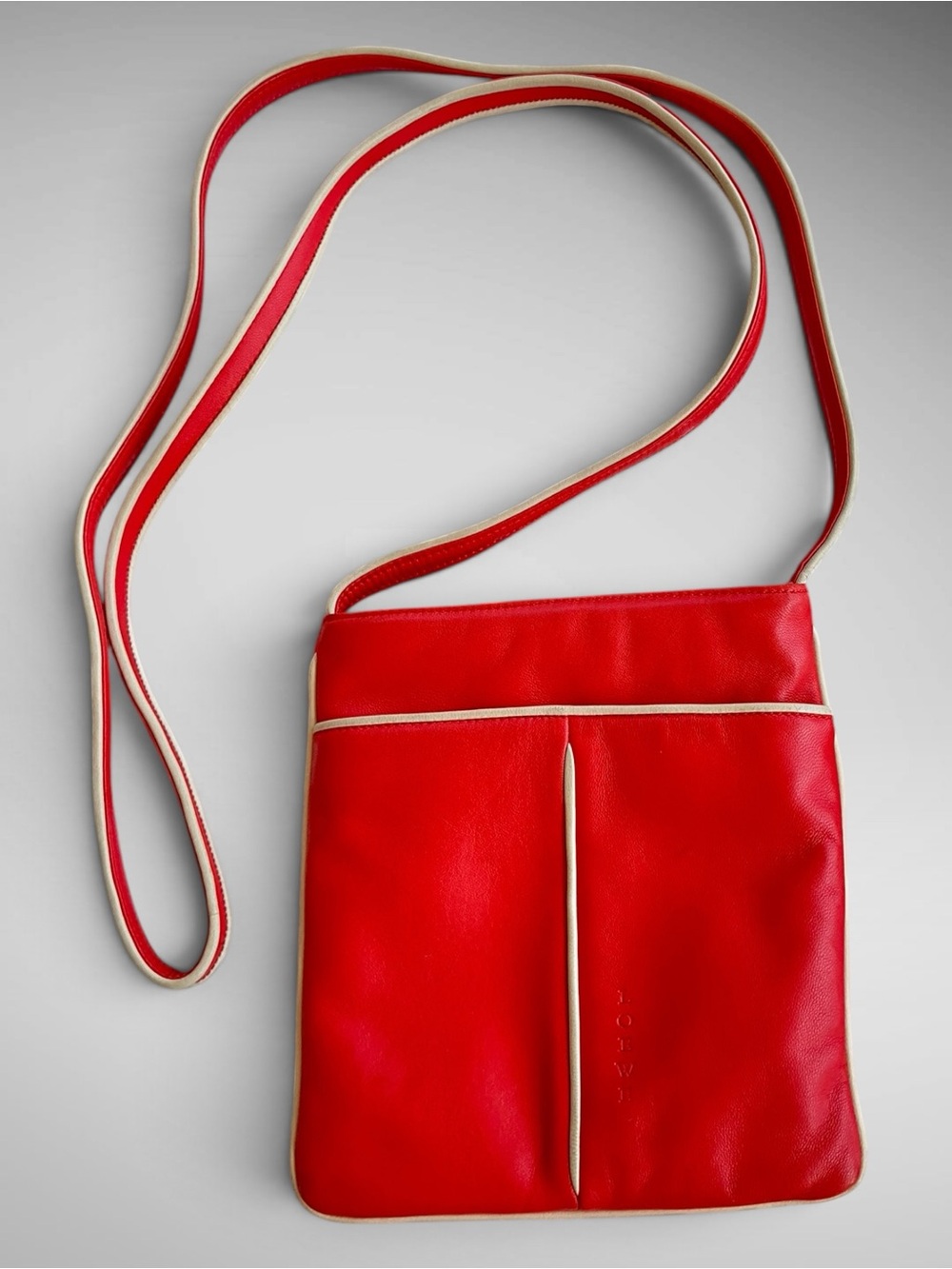 Vintage Loewe Leather Minaudiere Crossbody Bag Red Ivory